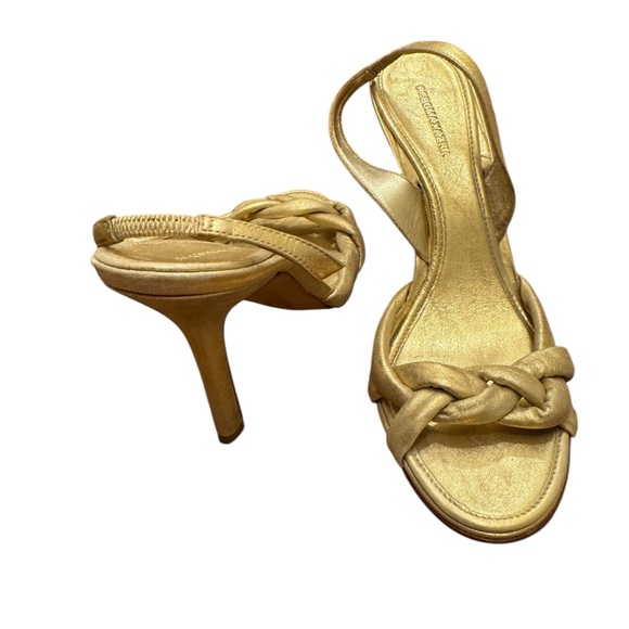 NWOT- BCBGMaxAzria Metallic Gold Stiletto Sandals with Elegant Soft Straps- SZ-8 - Picture 2 of 11